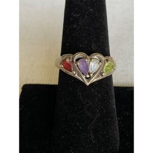 925 Sterling Silver Multi Gemstone Heart ring Size 7.5 Vintage Estate jewelry